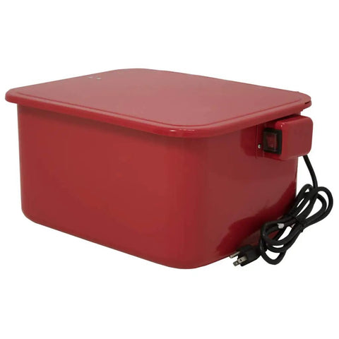 Rock Solid 3 Point 5 Gallon Parts Washer Packed With Electric Pump And Removable Tray, heavy red steel tank with lid and electrical cord.