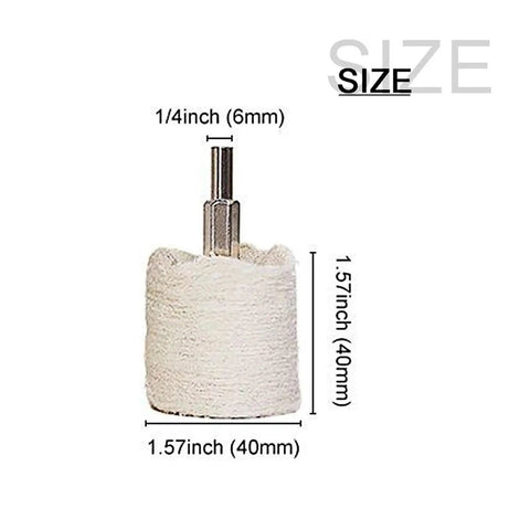 Super Smooth Cotton Polishing Cone Kit With 6mm Shank For Buffing Car Paint And Waxing Details Fast Using Any Rotary Tool In 1 Or Multiple Piece Sets, showing size dimensions 1.57in.
