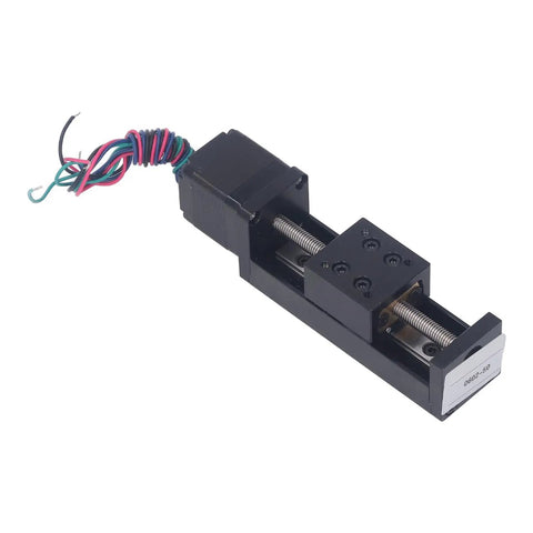 Rock Solid Mini Linear Rail Slide Actuator Pair With Nema 28 Stepper Motors and Heavy Duty Diy Cnc Router Xyz Stage With Tscrew Rods, close-up view showing alloy frame and wiring.