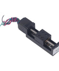 Top Shelf Mini Linear Rail Stage With Integrated Stepper Motor 50Mm Smooth Glide Travel For Xyz Precision Positioning shown from the side with wiring.