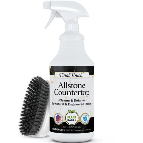 AllStone Countertop Cleaner Plant Based Stone Safe Daily Use Spray With Scrub Brush For Granite Quartz Marble And Stone Surfaces