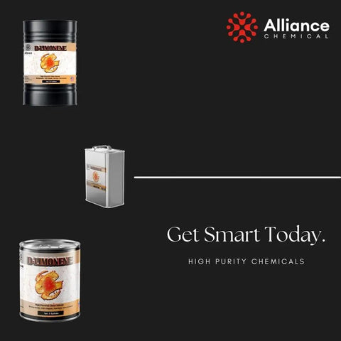 Three containers of D limonene, including a black drum and silver can, labeled Ultra Pure D Limonene Orange Oil Cleaner And Solvent Two Quart Heavy Duty Degreaser Paint Thinner For Concrete Surfaces Badass Formula That Kicks Stains And Clears Shop Messes Effortlessly.