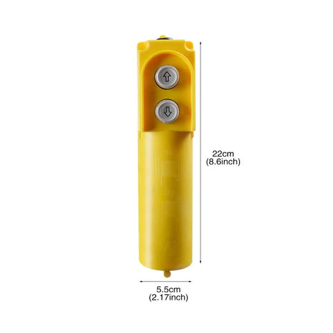 Heavy Duty Yellow Crane Pendant Control Box With Rainproof Push Buttons For Hoist Up Down Switching. Durable ABS Housing, 22cm.