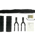 Heavy Duty Ceiling Bike Hoist For Garage With 100 Lb Capacity, Quick Mount Pulley Rack For Mountain Bikes, Strong Steel Frame With Nylon Coated Hooks To Protect Your Ride. Ceiling bike hoist kit with steel brackets, pulley, rope, hooks, and hardware.