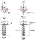Premium M4 Titanium Hex Head Bolts Grade 5 Silver 4 Pack design specifications showing dimensions and thread details.