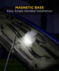Portable LED Motion Sensor Light With 148 Lumens, 13 Ft Detectable Range, Flexible Tripod Base And Magnetic Option For Indoor Outdoor Use, Wireless Install, Easy Grab And Go Security Lighting attached to car hood.