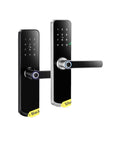 Rock Solid Hella Weatherproof Tuya WiFi Smart Door Lock With Fast Fingerprint Scan And Top Shelf Knock Sensor Doorbell For Next Level Home Security Silver, showcasing silver and black color options.