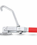 Beefy J Hook Toggle Clamp With 375LBS Holding Capacity And Adjustable Quick Release Pull Latch For Smoker Lids Woodworking Doors Gates Cases And Trunks Table Saw Stand Attachments, chrome steel, red handle