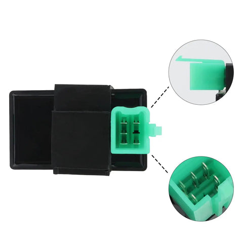 Close-up of a 5 Pin AC CDI Box for GY6 Engines 49cc 50cc 70cc 90cc 110cc 125cc Chinese ATV Dirt Bike Moped Go Kart Mini Pocket Bike