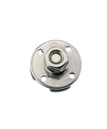 Front view of stainless steel 360-degree disc-damping shaft hinge with four mounting holes