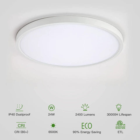 18W Ultra Thin Flush Mount LED Ceiling Light 8.9 Inch 6500K Daylight White, 1800 Lumen, high brightness, white circular design