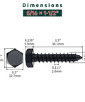 Top Shelf Heavy Duty 5/16 X 1 1/2 Inch Black Oxide Hex Head Lag Screw dimensions showing size and thickness.