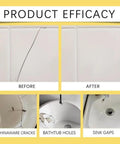 Upgraded Tile Stone Crack Repair Kit Quick Drying Color Adjust For Ceramic Porcelain Granite Marble Repairs shown on tiles, chinaware, and sink gaps.