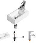 Bathroom Corner Sink With Wall Hung Mount, Rectangular Ceramic Cloakroom Basin In White, Small Space Friendly Wall Mounted Lav, Faucet And Drain Included, Compact 14.5 X 7.3 X 3.5 Inches, Modern Minimalist Design