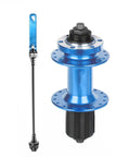 32H Beefy Aluminum Alloy Rear Hub With Quick Release For 135mm Frames 6 Bolt Disc Brake Compatible 32 Holes Fits 7 11 Speed Cassette Blue Color Ideal For Mountain And Road Riding Enthusiasts, showing side profile with quick release lever