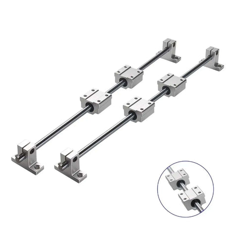 Get This High Precision Linear Guide Rail Kit Featuring Two 8mm Optical Axis Rods With Smooth Bearing Steel Construction For Zero Stick Slip Motion Perfect For Your Next 3D Printer Or CNC Machine Tool Build Upgrade Your Setup Today. 8mm steel linear rails with bearing blocks for 3D printer or CNC motion