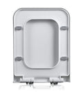 Heavy Duty Slow Close Toilet Seat Fits Square Or Rounded Bowls Zero Slam Drama Quick Release Hinge Solid Plastic Build, back view.