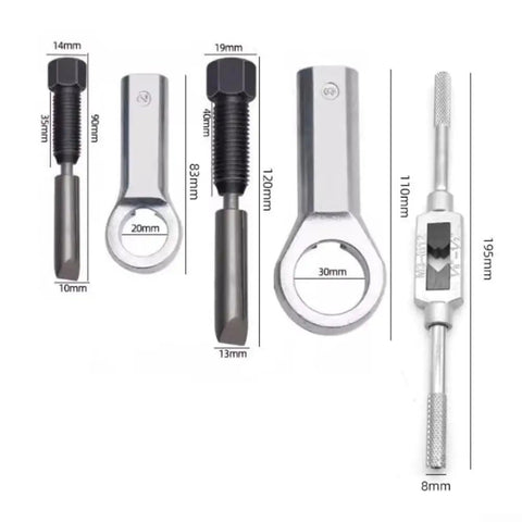 29-Piece Broken Bolt Extractor Kit With Stripped Nut Remover And Drill Bits, Chrome Socket Set Display with Measurements