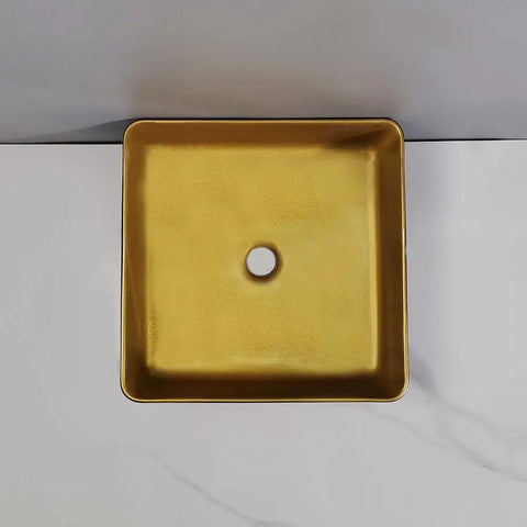 Bathroom Countertop Vessel Sink Bathroom Sink Hotel Apartment Bathroom Wash Basin Square Counter Basin Home Bathroom Vessel Sink Modern Art Basin Bathroom Sinks, square golden ceramic sink.