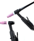 Close-up of WP-17 TIG torch with pink alumina cup from 96 Piece TIG Consumables Kit With Foam Case For WP 17 18 26 Torch