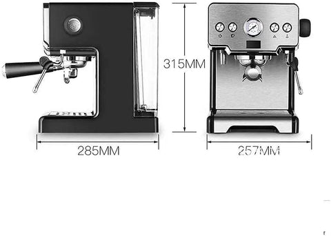 Make Every Shot Hit Different With This Professional 15 Bar Semi Automatic Espresso Machine Including A Sleek Milk Frother And Helpful Cup Warmer For Top Tier Home Brewing side view with size dimensions.