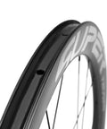 Close-up of Carbon Disc Road Wheelset 700C Tubeless Ready 50TU 28 DB For SRAM 12 Speed Thru Axle 12x100 Front And 12x142 Rear