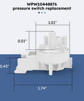 Washer Water Level Pressure Switch Replacement For Home Laundry with WPW10448876 dimensions shown for precise fit