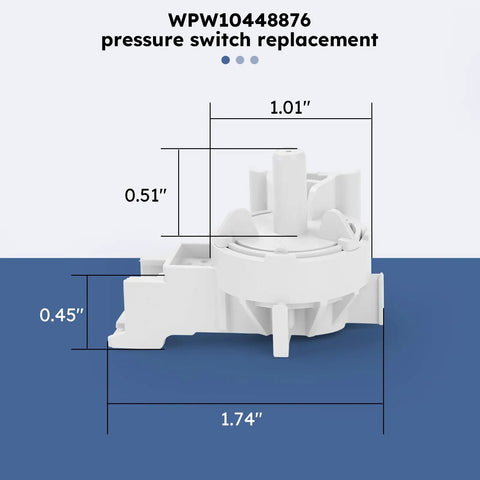 Washer Water Level Pressure Switch Replacement For Home Laundry with WPW10448876 dimensions shown for precise fit