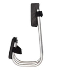 Side view of a foldable kneeler stool with thick foam pad and cushioned seat for seniors, metal frame, compact for yard work.