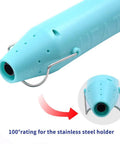 Close-up of blue Resin Heat Gun For Crafts 300W With 6.6ft Cord featuring built-in stand and nozzle angle detail.