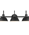 Barnyard 3 Light Vanity Fixture In Matte Black With White Interior Shades Dope Vintage Factory Vibe Perfect For Above Mirrors