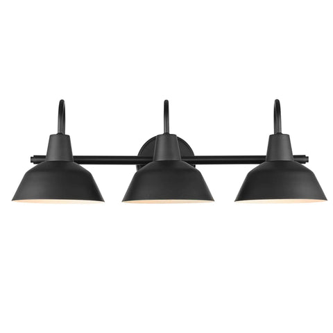 Barnyard 3 Light Vanity Fixture In Matte Black With White Interior Shades Dope Vintage Factory Vibe Perfect For Above Mirrors