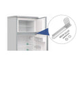 Heavy Duty Galvanized Steel Fridge Door Hinge Set For Universal Refrigerator And Freezer Repair With Anti Pinch Buffer Tight Seal Quiet Close High Load Bearing No Fuss Easy Install Replacement shown next to refrigerator door