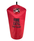 Heavy Duty PVC Fire Extinguisher Cover One Piece 18 Inch By 26 Inch With Secure Hook And Loop Closure Bright Red With Black Trim
