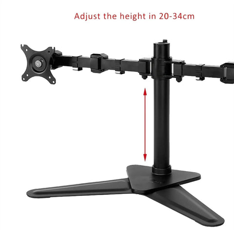 Heavy Hitter Dual Monitor Stand Free Standing Desk Mount For Two Screens Up To Thirty Inches showing adjustable height support and sturdy base.