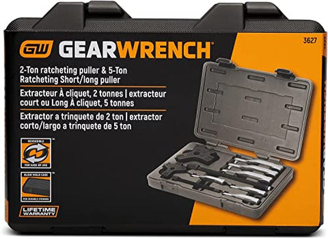 Heavy Duty Ratcheting Puller Set For Automotive Internal And External Pulls 2 And 5 Ton in sturdy carrying case