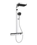 Exposed Shower Faucet System Piano Key Diverter Control Chrome with rain shower head and handheld spray.