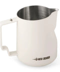 Milk Frothing Pitcher 12oz 350ml Stainless Steel For Espresso And Latte Art, Round Spout Milk Jug, White Finish, turbo design visible