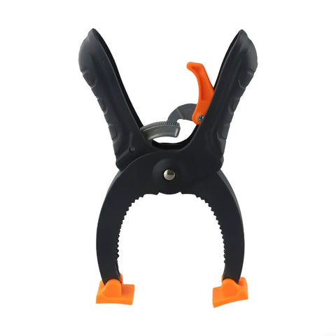 Ratcheting Hand Clamps Set With Quick Release Grip, 6 Inch And 8 Inch Jaw Openings, Heavy Duty Clamps For Woodworking And Carpentry, Pro Grade Build For Studio And Shop Projects, Strong Secure Grip, Easy One Hand Operation, Black And Orange, one clamp closed