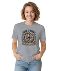 Cool Mechanical Engineer Tee With Exploded Gear Graphic Design worn by woman, gray unisex cotton shirt, humorous design for mechanics.
