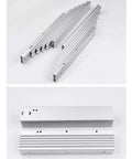 Concealed Folding Table Guide Rail Hinge Aluminum Telescopic Cabinet Table Slide for square or round tables, extended layout view.
