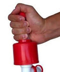 Hand operates the Hassle Free Plastic Drum Siphon Pump Works Like A Charm With Five Gallons Per Minute Flow Rate for easy liquid transfer.