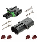Must Have 2 Pin Weather Pack Connector Kit Sealed Waterproof Fits 14 To 16 Awg Wire Hook Auto Lights Outdoors Safe From Rain Dirt Protect Connections Easy Install Tough As Nails Reliable Works Great No Sweat For All Your Wiring Projects. Two-pin waterproof automotive connector kit with terminals and seals