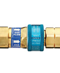 High Grade One Half Inch Solid Brass Gas Coupling Quick Disconnect Adapter For Propane And Natural Gas Lines shown from the side.
