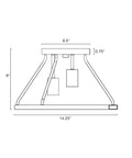 Dimensions diagram of the 14-Inch 3-Light Rustic Farmhouse Flush Mount Ceiling Light With Metal Shade In Smoked Birch Finish, Open Shade.