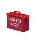 Portable Group Lock Box For Lockout Tagout, Heavy Duty Steel, Powder Coated Red, Fits Up To 13 Padlocks, Front Slot For Easy Key Drop