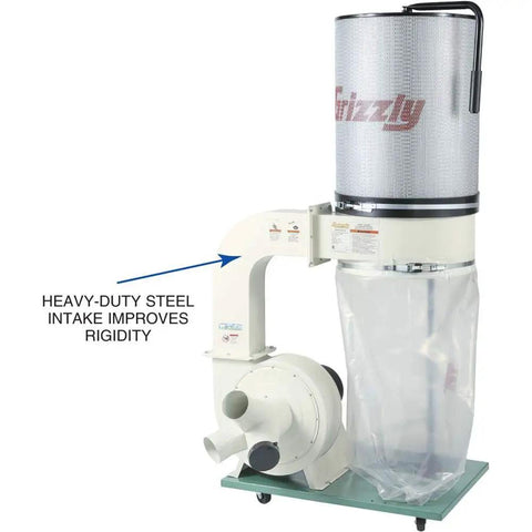 2 HP Canister Dust Collector With Aluminum Impeller From Polar Bear Series for woodworking shops, showing steel intake feature.