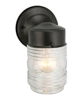 Level Up Your Porch With This Classic Jelly Jar Outdoor Wall Light In Sleek Matte Black Featuring Wet Rated Durability And Fully Dimmable Ribbed Glass For Smooth Lighting Vibes All Season Long, compact 5x7 matte black wall lantern with ribbed glass.