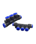 20 Pack 5-Way Pneumatic Push In Tube Fitting Kit For 4 6 8 10 And 12mm Hoses, black plastic manifold
