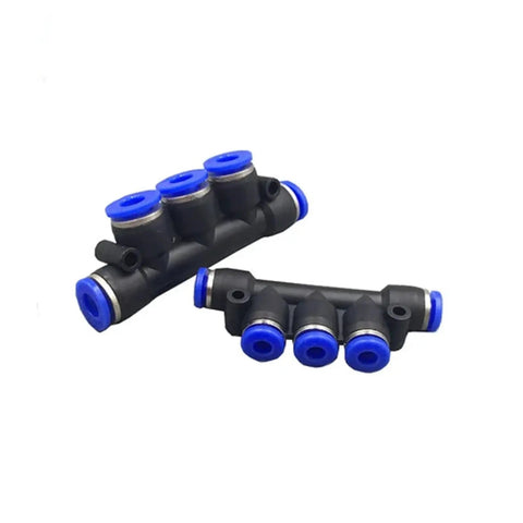 20 Pack 5-Way Pneumatic Push In Tube Fitting Kit For 4 6 8 10 And 12mm Hoses, black plastic manifold